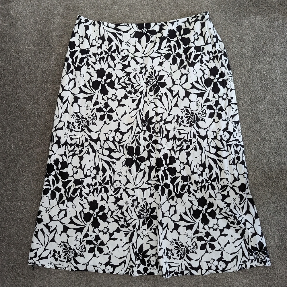 VILLAGER Liz Claiborne black & white floral print cotton maxi skirt skirt Sz 14